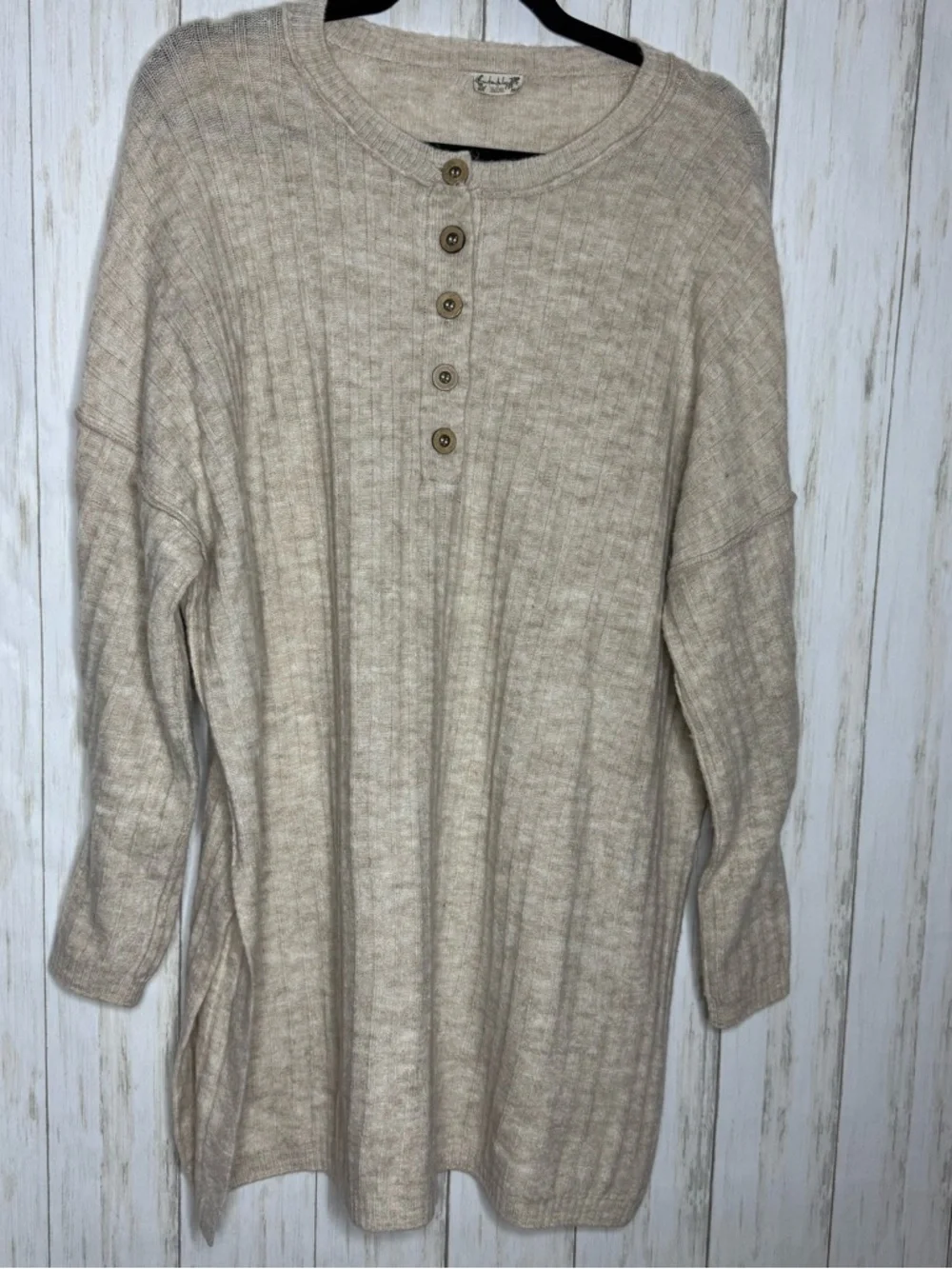 Free People Cream Ribbed Henley Knit Top Small